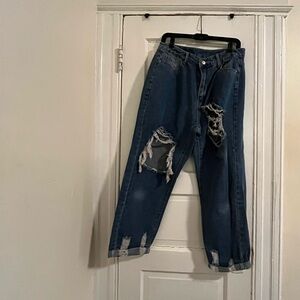 SHEIN Women’s Relaxed Blue Distressed Jeans